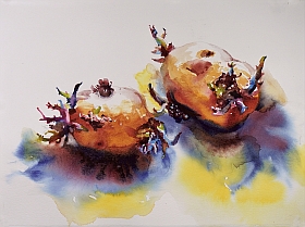 Suze Woolf painting of rooting potatoes