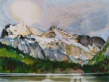 Photo of Suze Woolf painting of Lower Klonaqua Lake