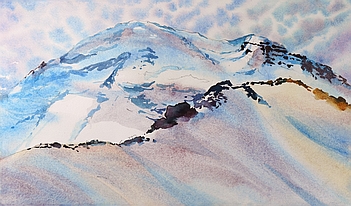 Photo of Suze Woolf painting of Northwest alpine landscape