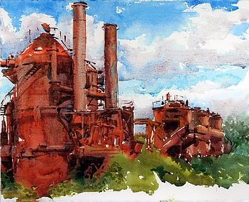 Suze Woolf painting of Gasworks Park 2019