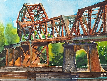 Suze Woolf painting of RR Bridge #4