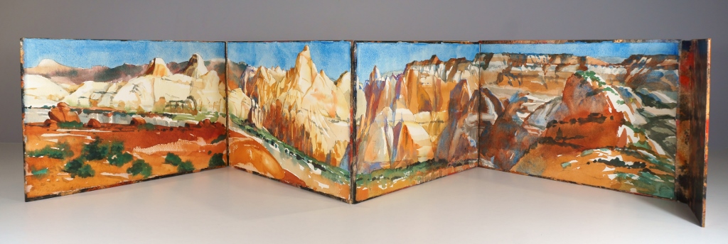 Photo of Suze Woolf artist book of Capitol Reef panorama