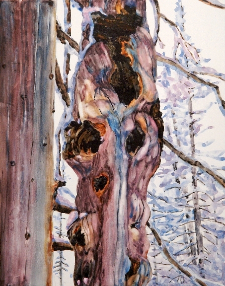 Round Mountain Burl is a watercolor on gesso painting by Suze Woolf