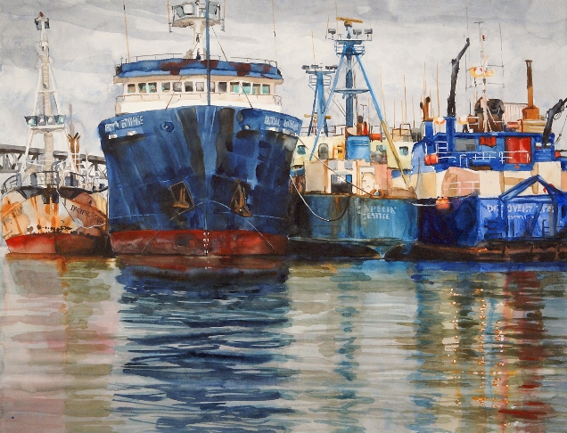 Dry Dock Queue is a Suze Woolf watercolor painting