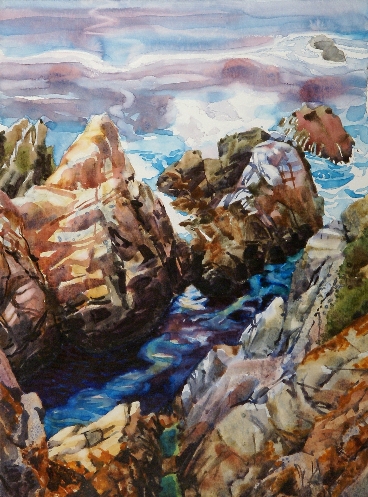 Point Lobos is a Suze Woolf watercolor on gesso painting
