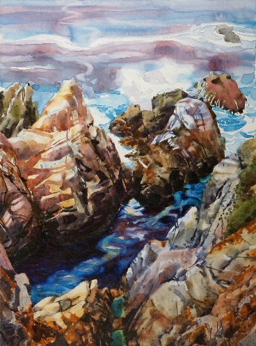 Point Lobos is a Suze Woolf watercolor on gesso painting