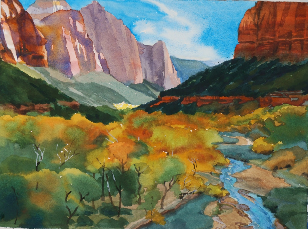 Suze Woolf watercolor painting of Zion National Park